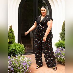 Eloquii Polka-dot Flounce Sleeve Jumpsuit